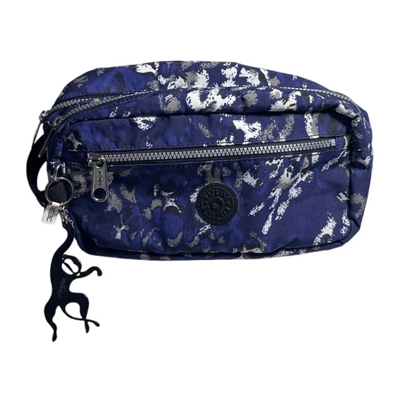 Kipling Handbags - Kipling Blue Camo Toiletry Bag Cosmetic Case Travel with Monkey Keyring